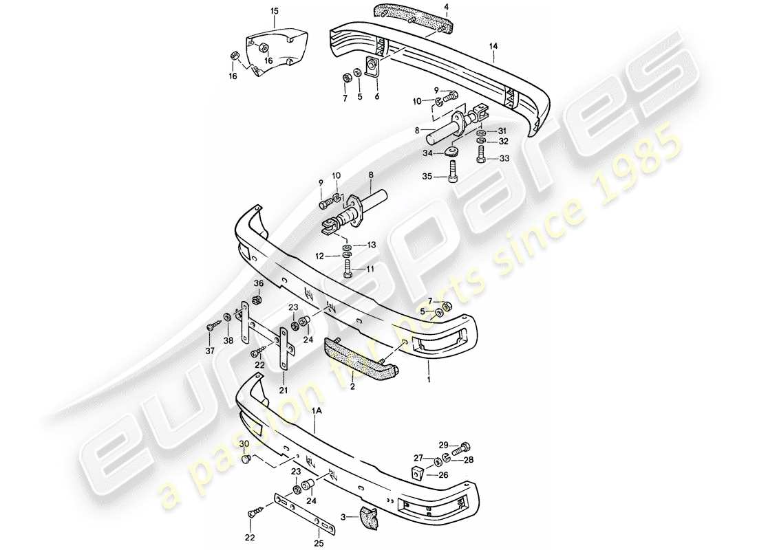 porsche 1986 (944) bumper - with: - buffer parts diagram