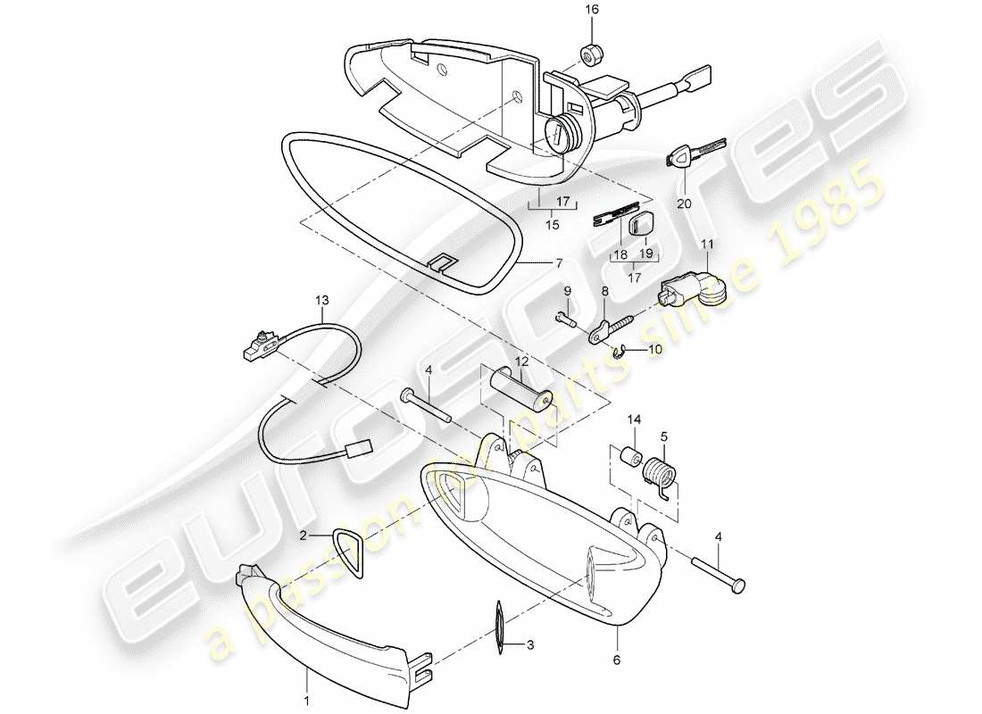porsche 2006 (987 boxster) door handle part diagram