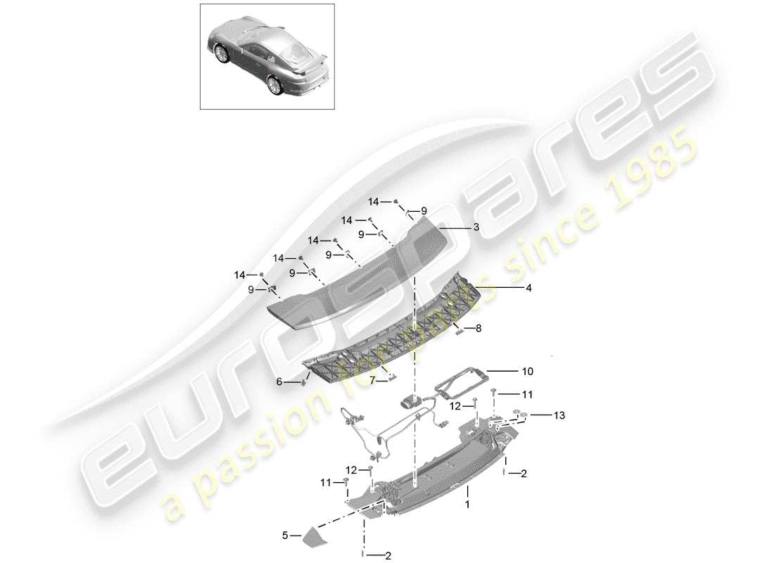 porsche 2018 (991-2 r/gt3/rs) rear spoiler part diagram
