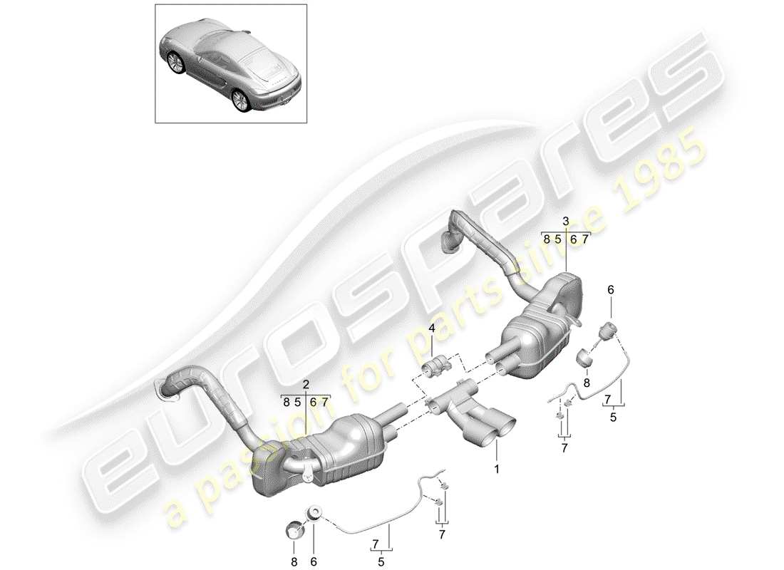 porsche 2016 (981 cayman) exhaust system part diagram
