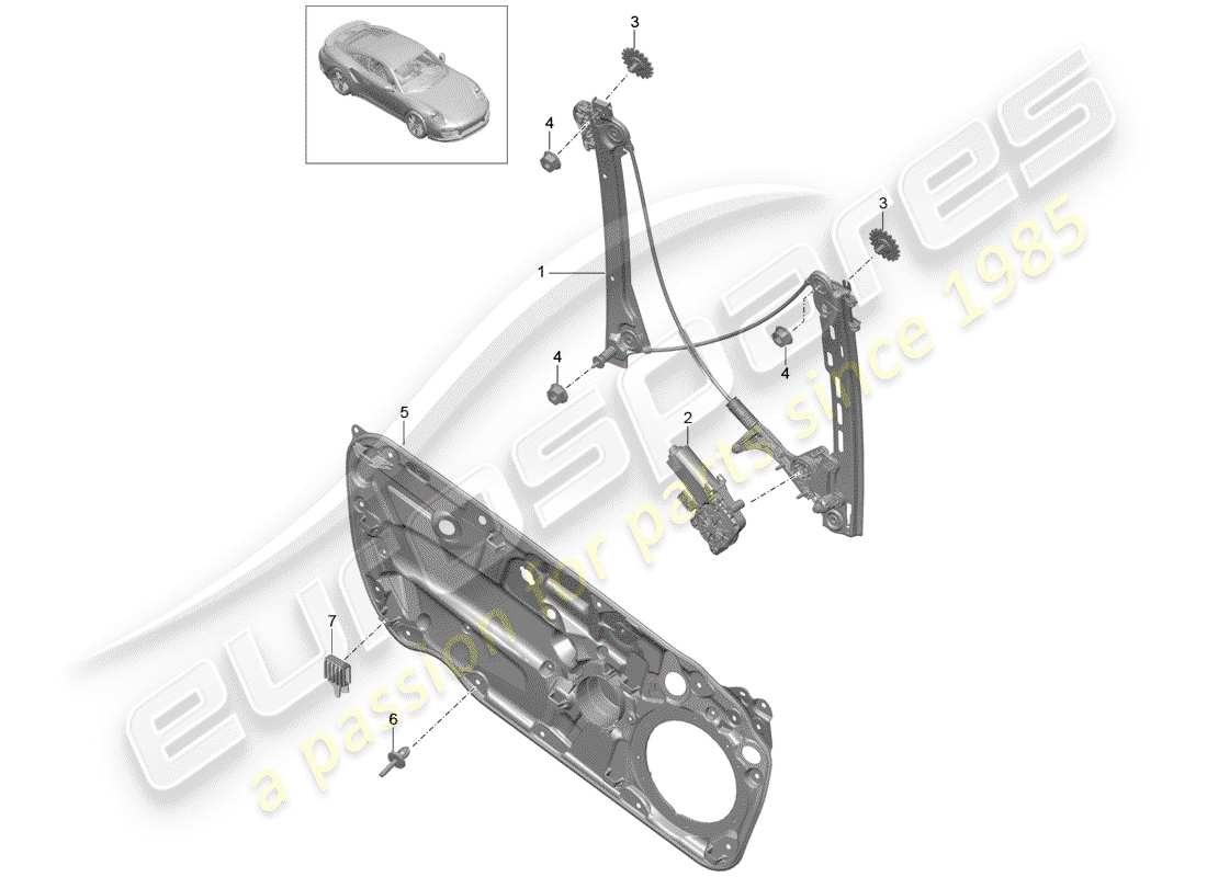 porsche 2020 (991-2 turbo) window regulator part diagram