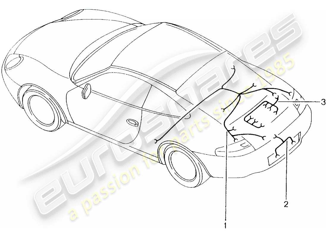 porsche 2000 (996) wiring harnesses - rear end - additional brake light - license plate light - engine - transmission - repair kit - anti-locking brake syst. -abs- - brake pad wear indicator - rear axle part diagram