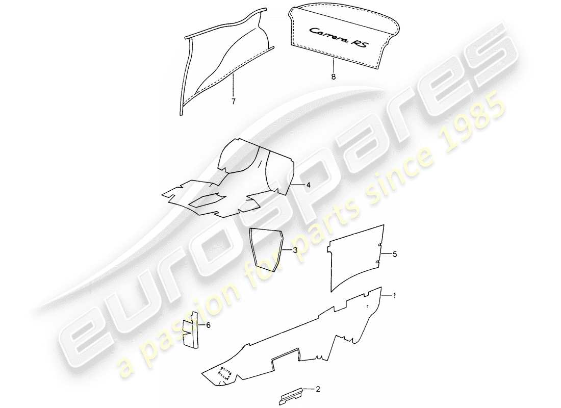 porsche 1996 (993) interior equipment - adhesive carpet part diagram