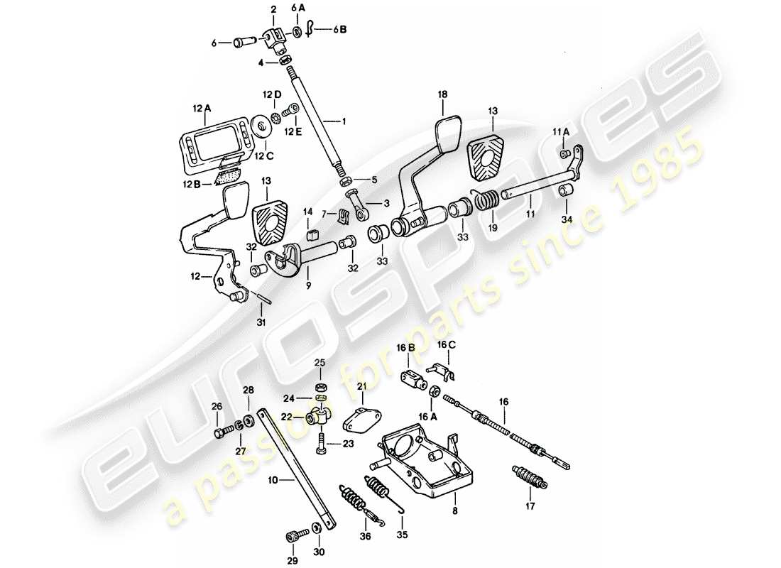 porsche 911 (1980) pedals parts diagram