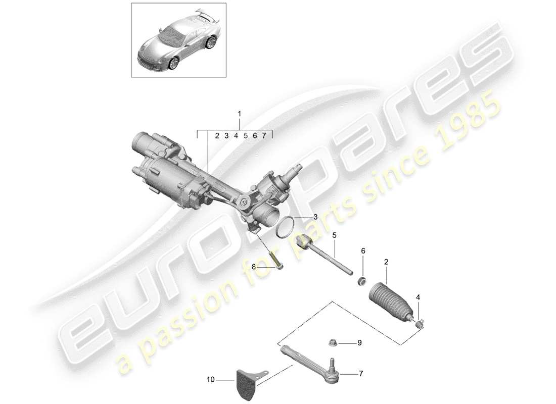 porsche 2017 (991-2 r/gt3/rs) steering gear part diagram