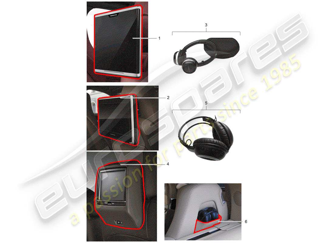 porsche 2014 (tequipment panamera) rear seat entertainment system part diagram
