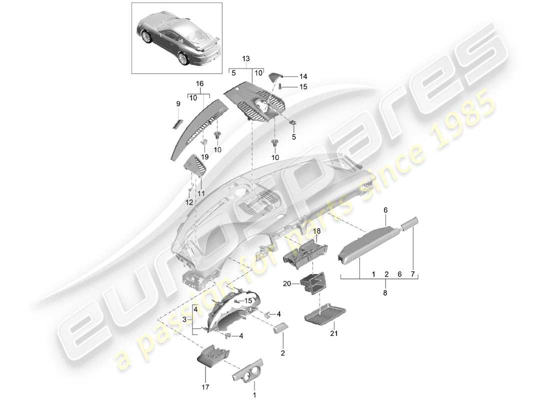 porsche 991r/gt3/rs (2015) accessories parts diagram