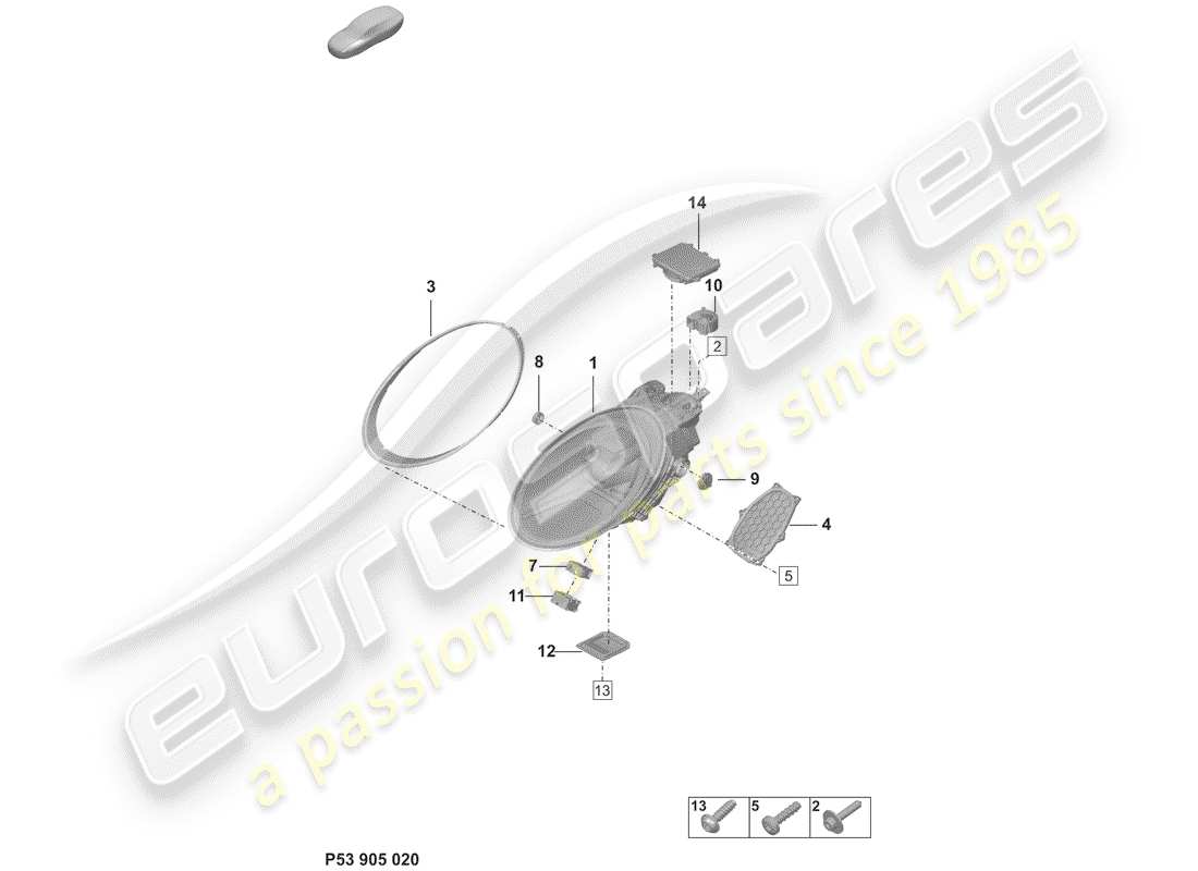 porsche 2019 (992-1) led headlight with parts diagram