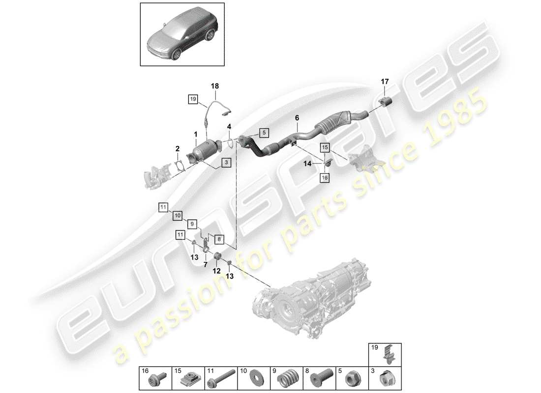 porsche 2020 (cayenne e3 9ya/9yb) exhaust system part diagram