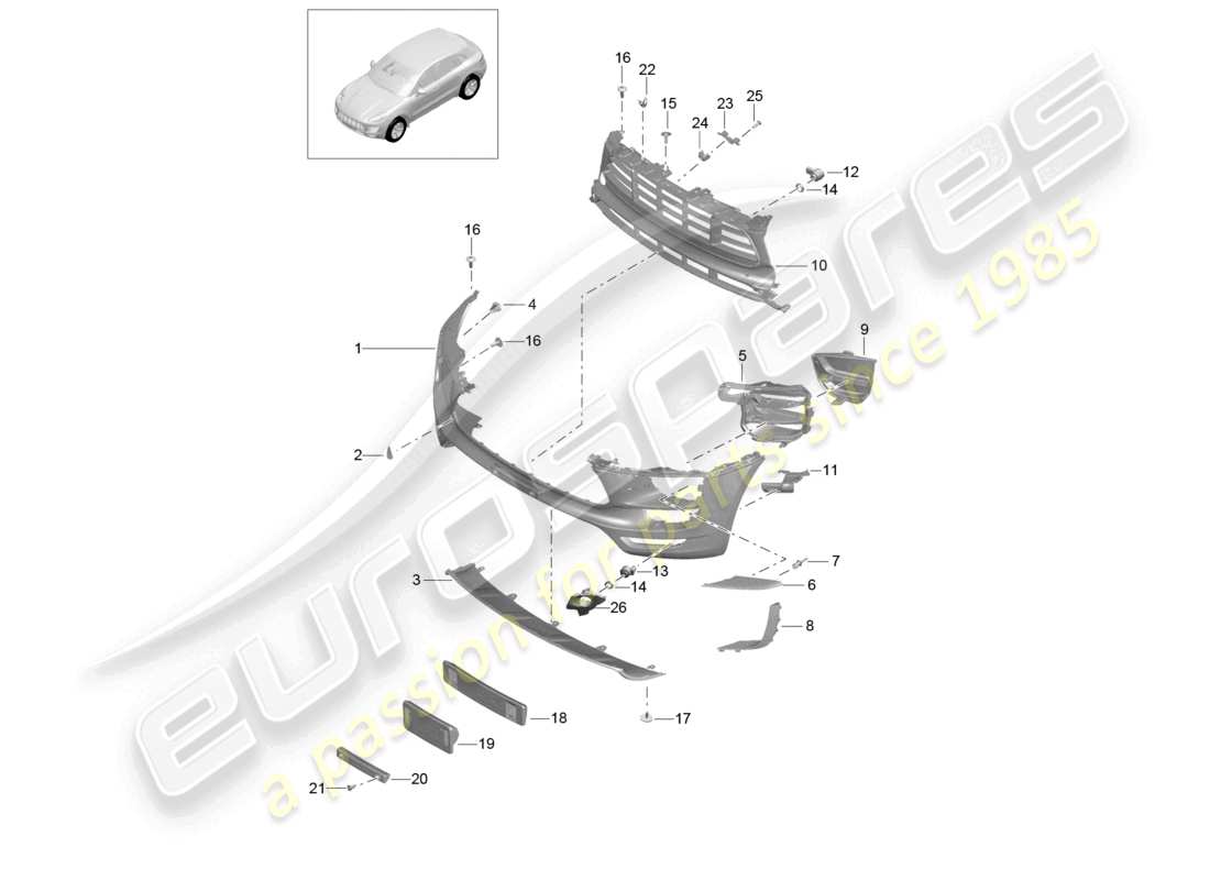 porsche 2017 (macan) bumper front gts and sport design package part diagram