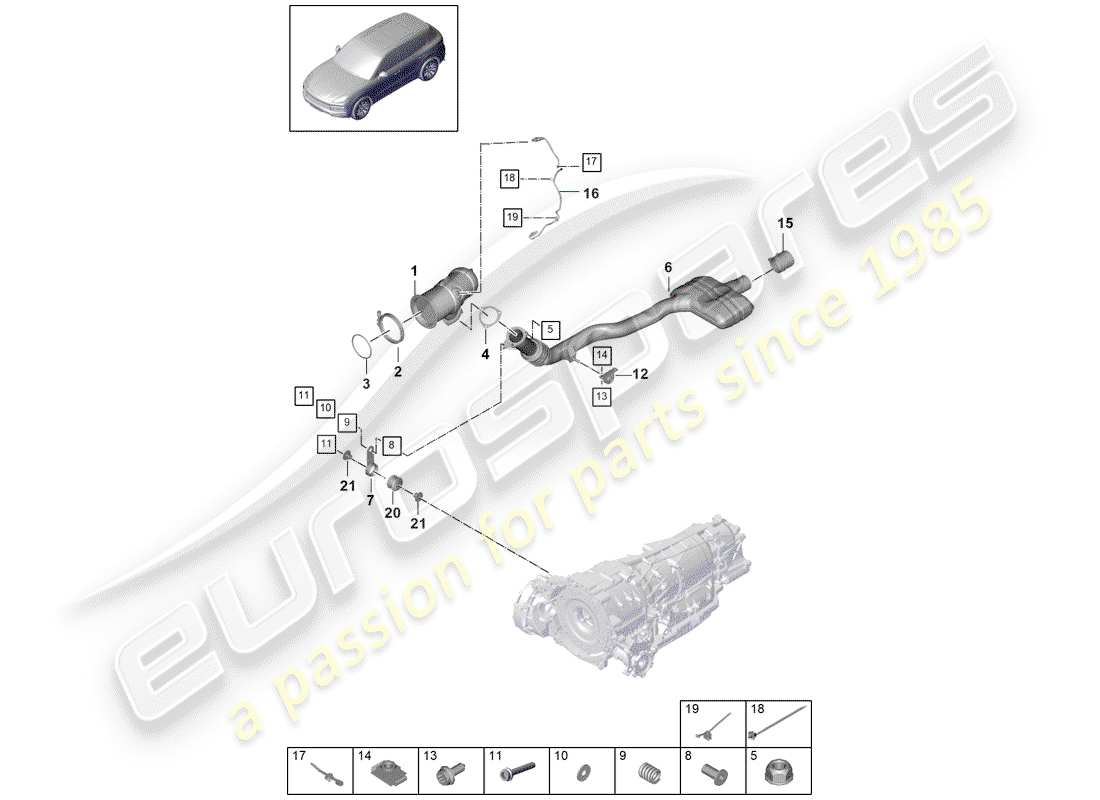 porsche 2020 (cayenne e3 9ya/9yb) exhaust system part diagram