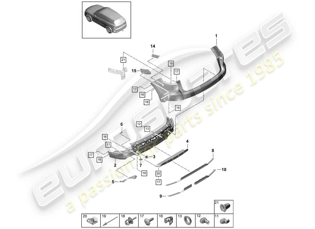 porsche 2020 (cayenne e3 9ya/9yb) bumper part diagram