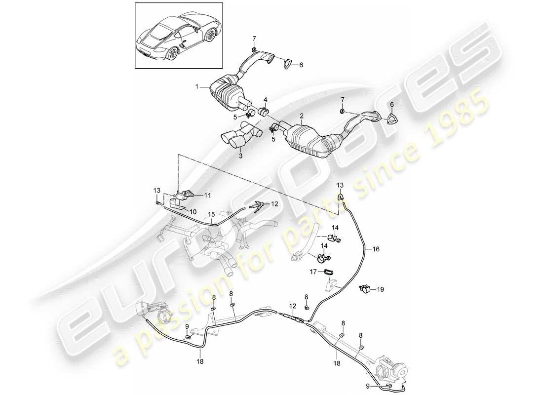 porsche cayman 987 (2010) exhaust system part diagram