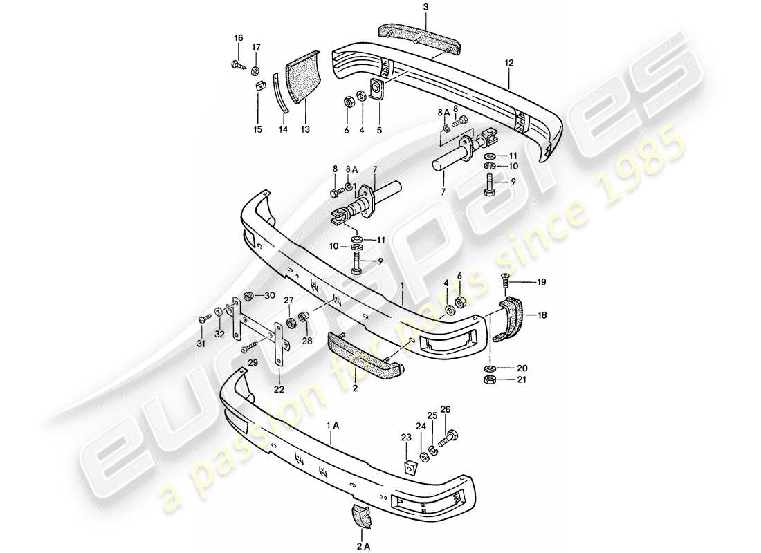 porsche 1978 (924) bumper - with: - buffer parts diagram