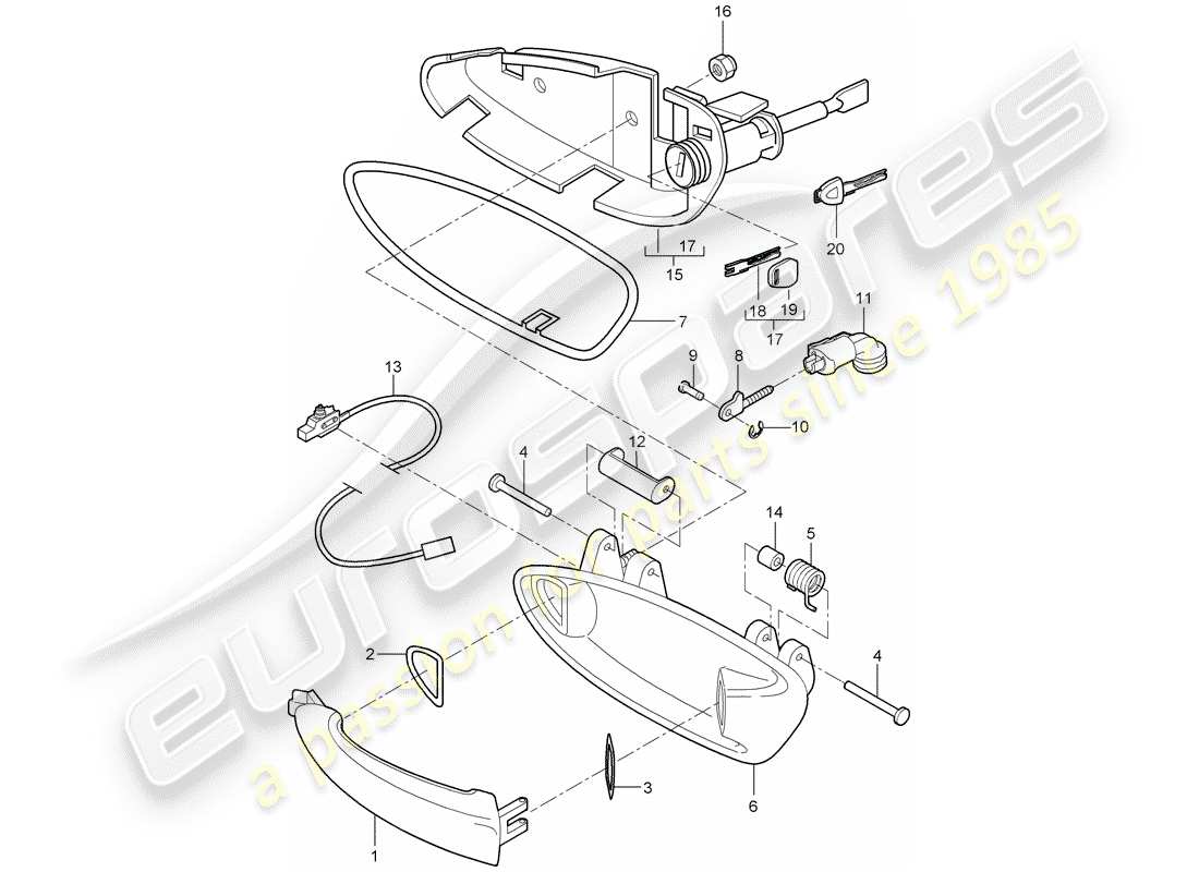 porsche 2011 (997-2 gt3) door handle parts diagram
