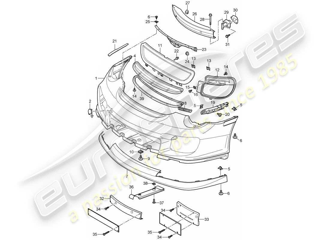 porsche 2008 (997-1 turbo / gt2) bumper parts diagram