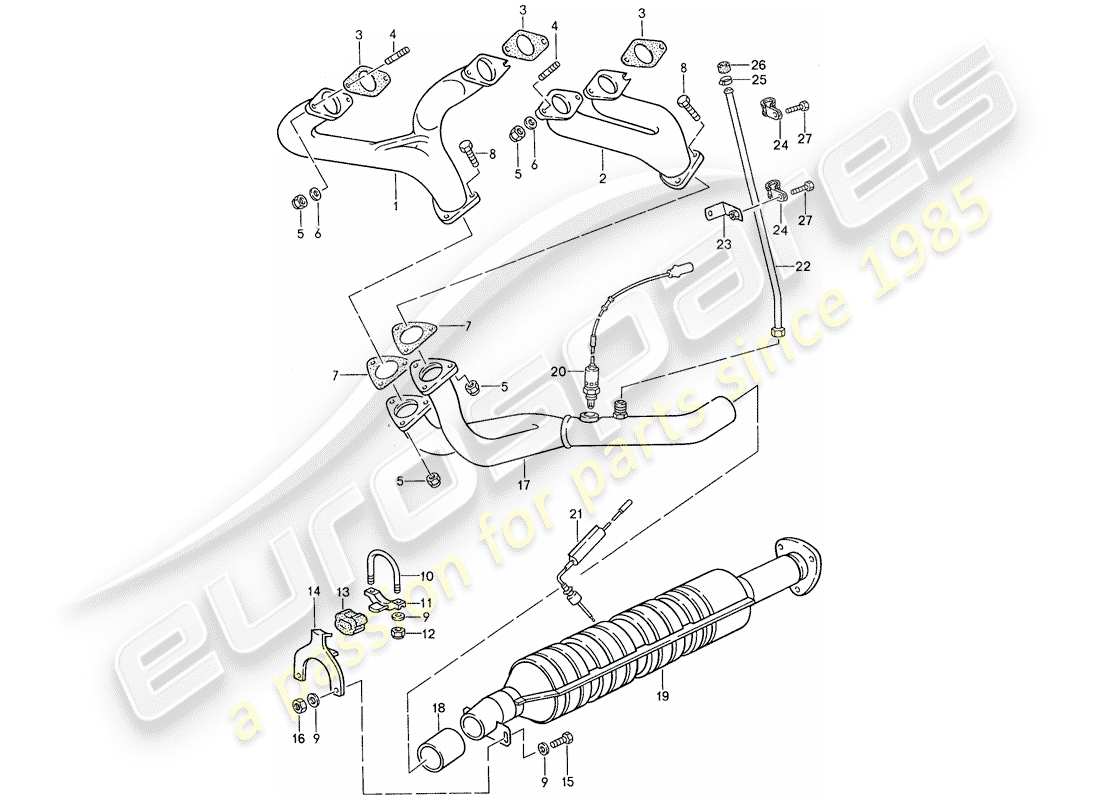 porsche 1989 (944) exhaust system - catalyst parts diagram