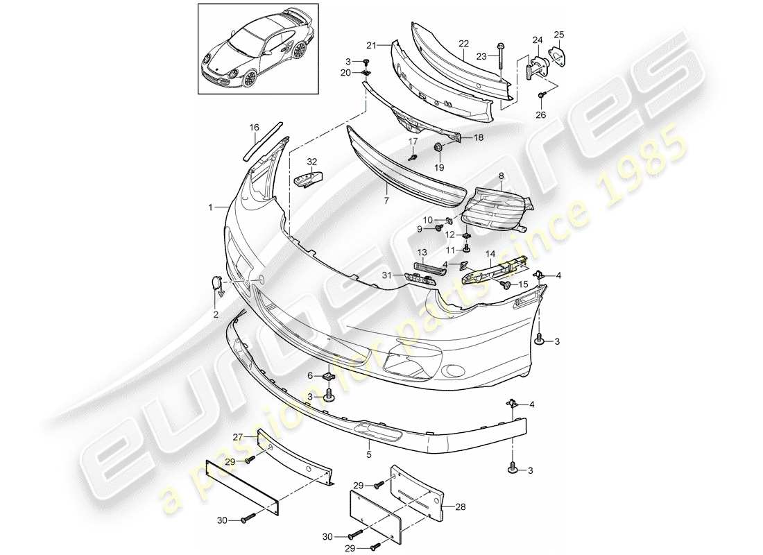 porsche 2012 (997-2 turbo / gt2 rs) bumper part diagram