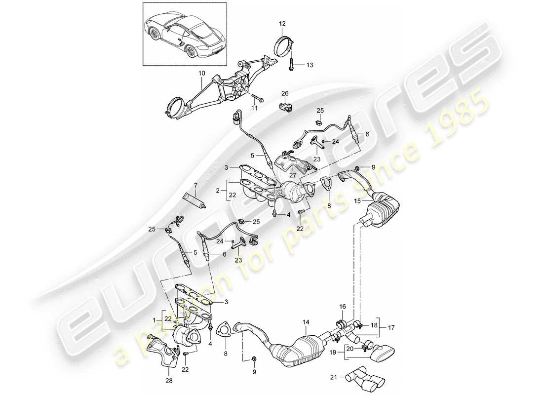porsche 2012 (987 cayman) exhaust system part diagram
