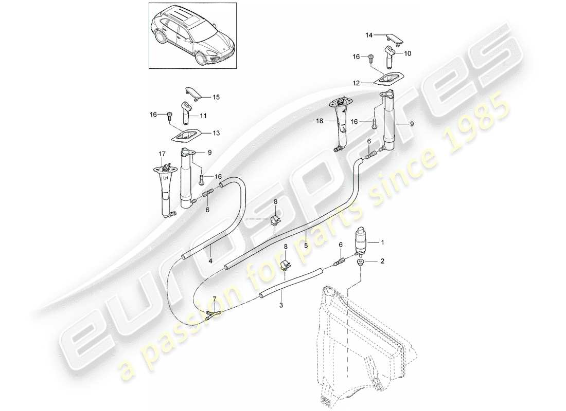 porsche 2013 (cayenne e2 92a) headlight washer system parts diagram