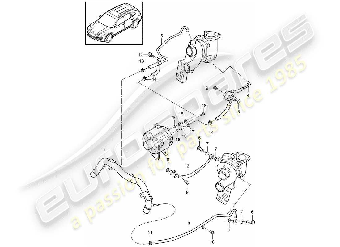 porsche 2015 (cayenne e2 92a) exhaust gas turbocharger part diagram