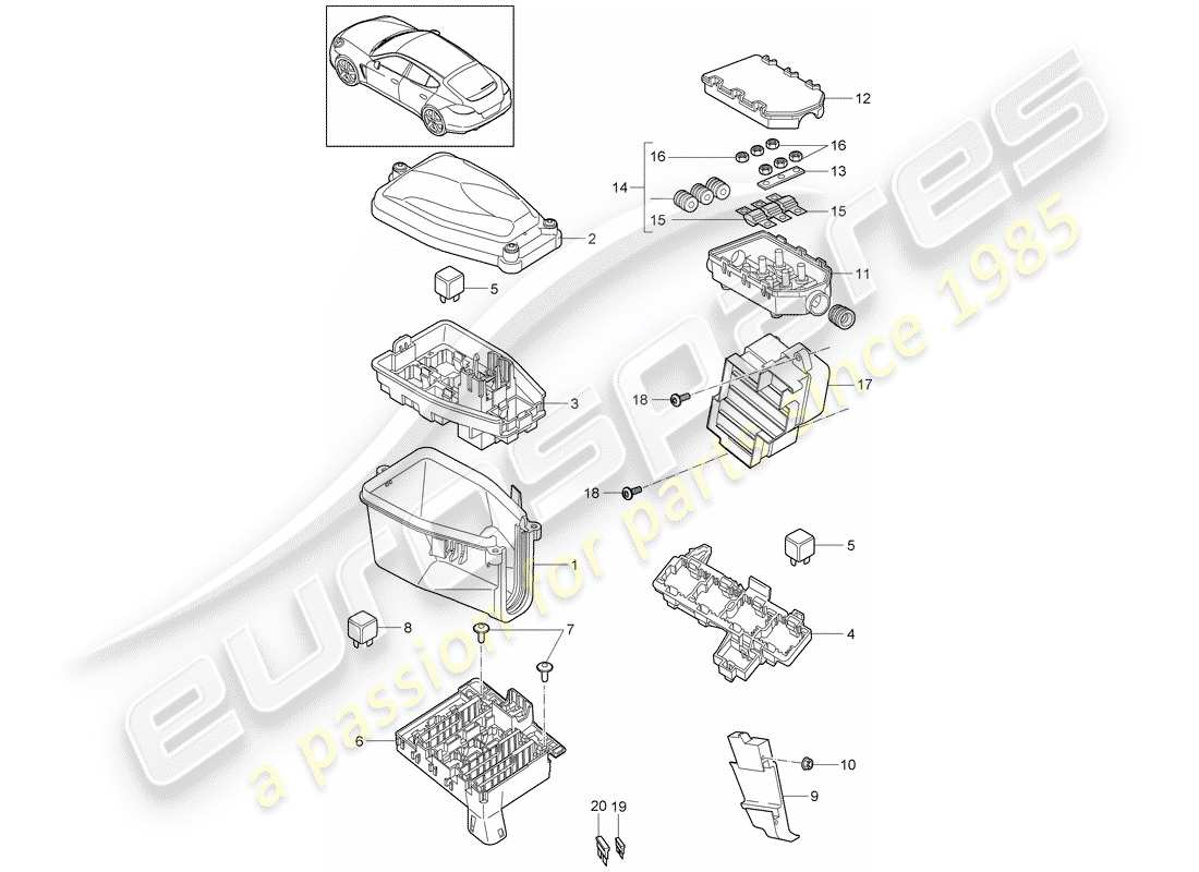 porsche panamera 970 (2013) fuse box/relay plate parts diagram