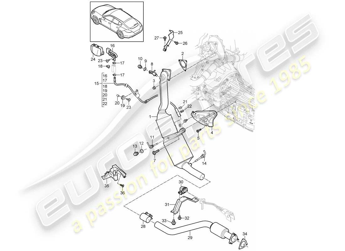 porsche panamera 970 (2014) exhaust system part diagram