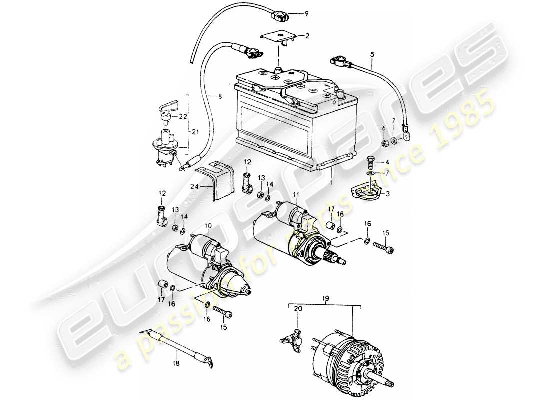 porsche 1991 (964) battery - starter - alternator parts diagram