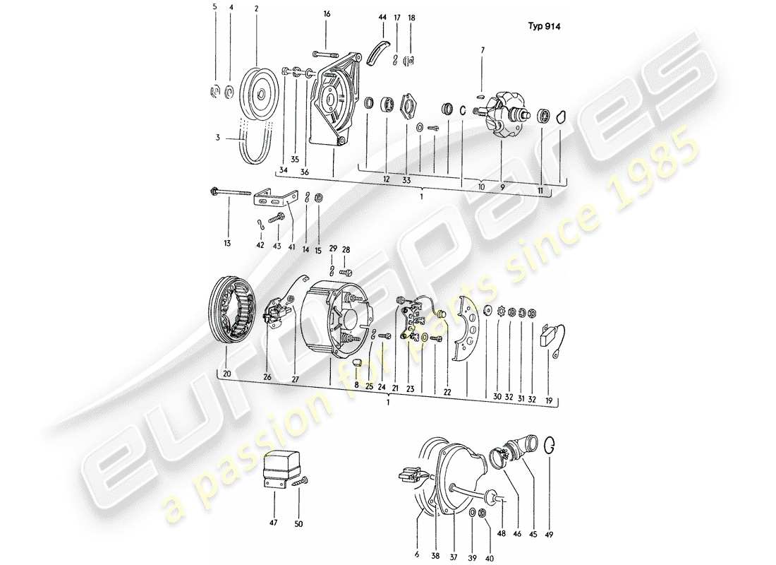 porsche 1976 (914) alternator - single parts part diagram