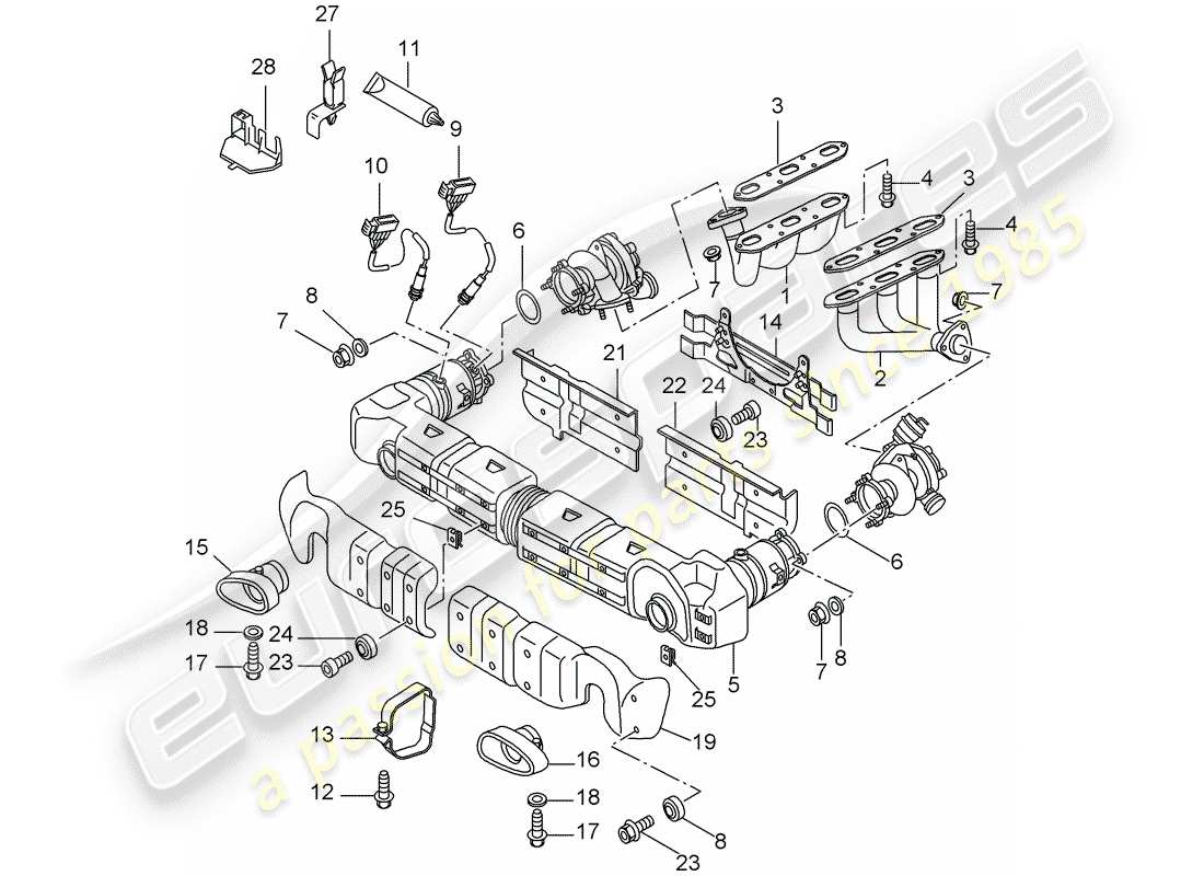 porsche 2004 (996 turbo / gt2) exhaust system part diagram