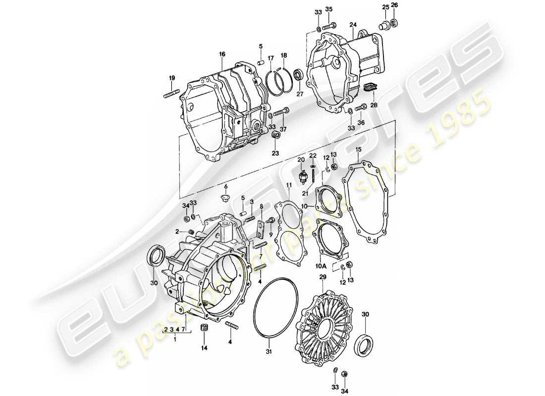 porsche 1981 (924) replacement transmission - transmission case - manual gearbox - g31.01/02/03 part diagram