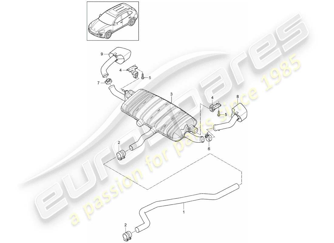 porsche 2011 (cayenne e2 92a) exhaust system part diagram