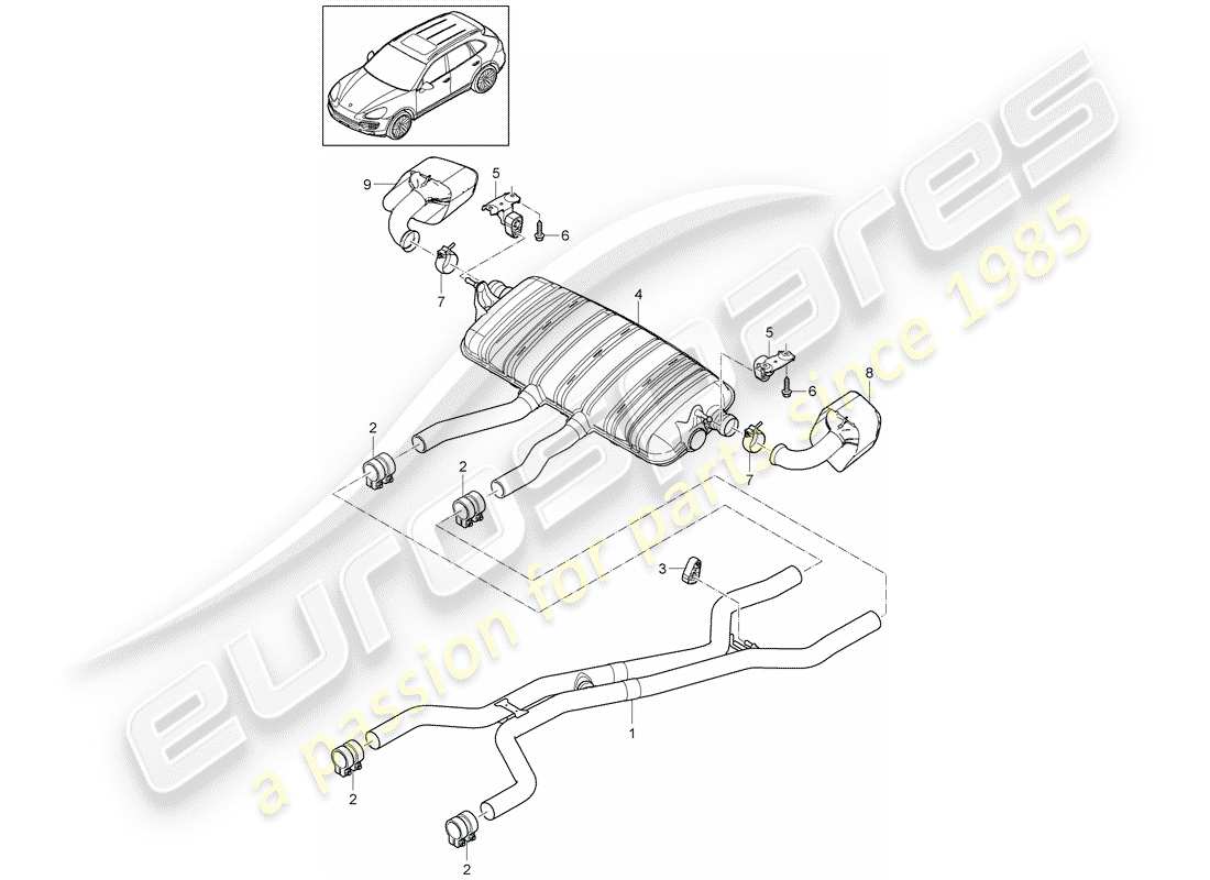 porsche 2015 (cayenne e2 92a) exhaust system part diagram
