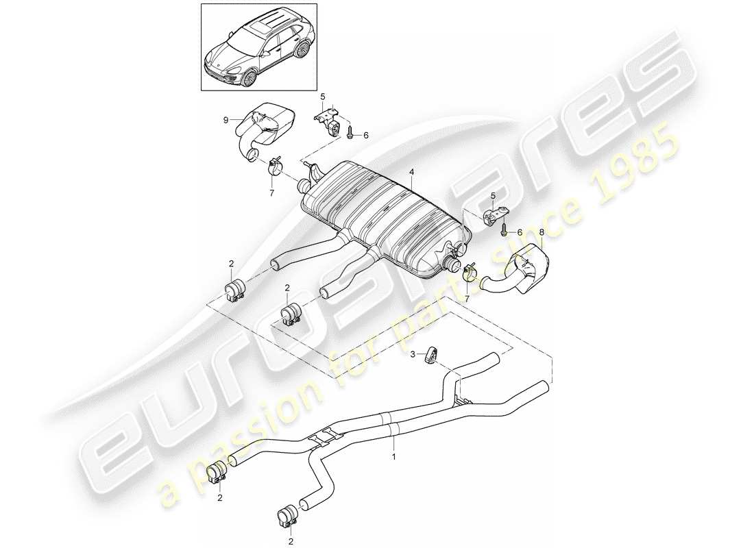 porsche 2011 (cayenne e2 92a) exhaust system part diagram