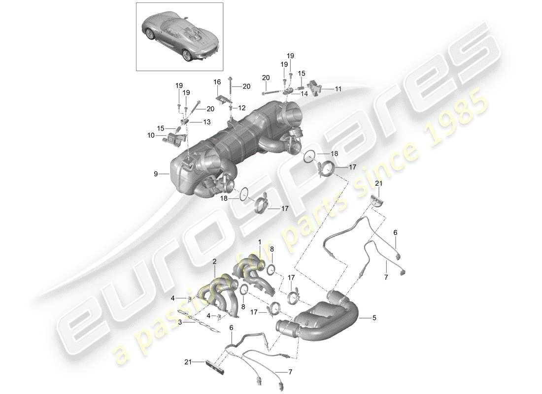 porsche 918 spyder (2015) exhaust system part diagram