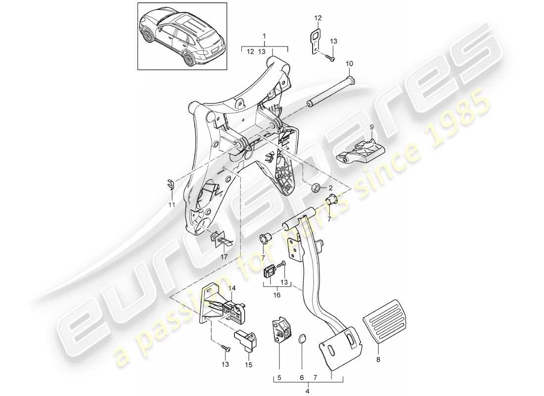 porsche 2014 (cayenne e2 92a) pedals part diagram