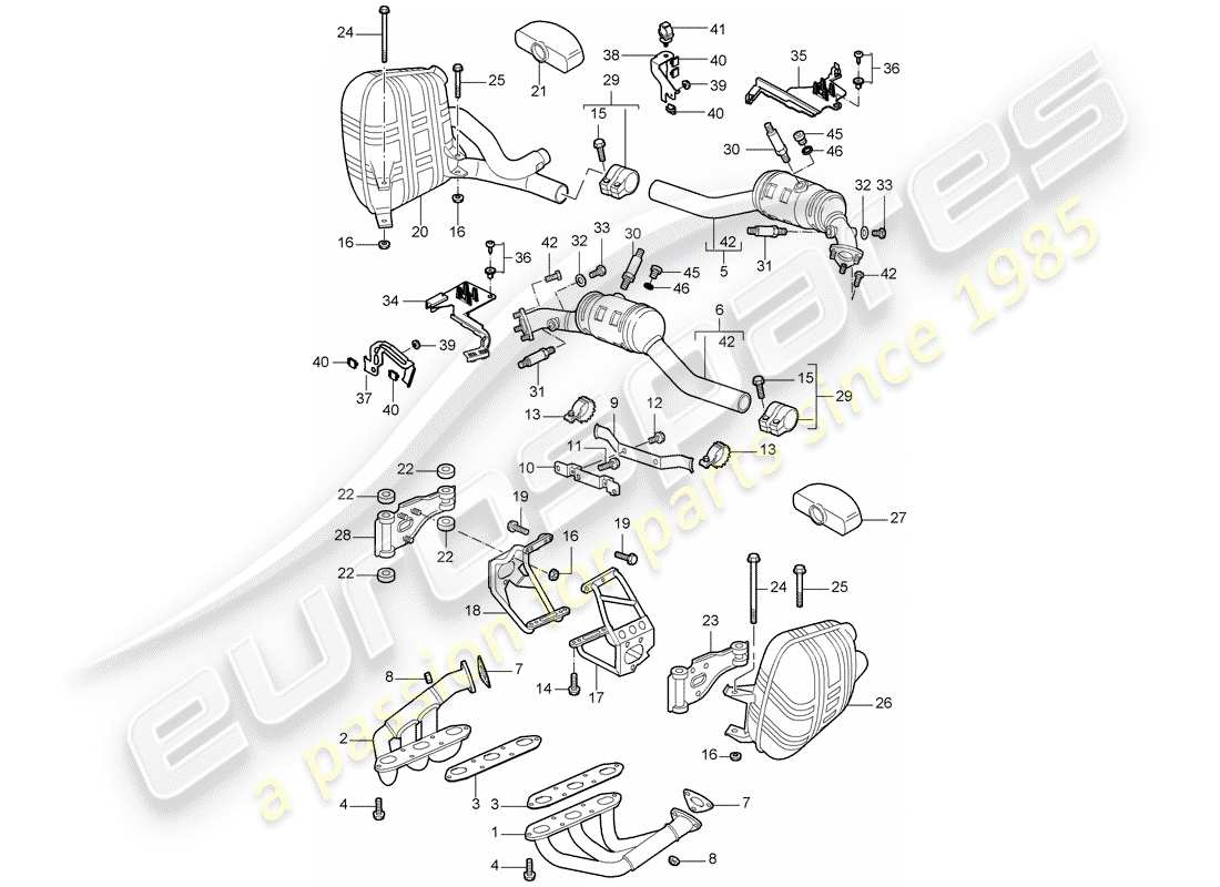 porsche 2005 (997-1) exhaust system parts diagram