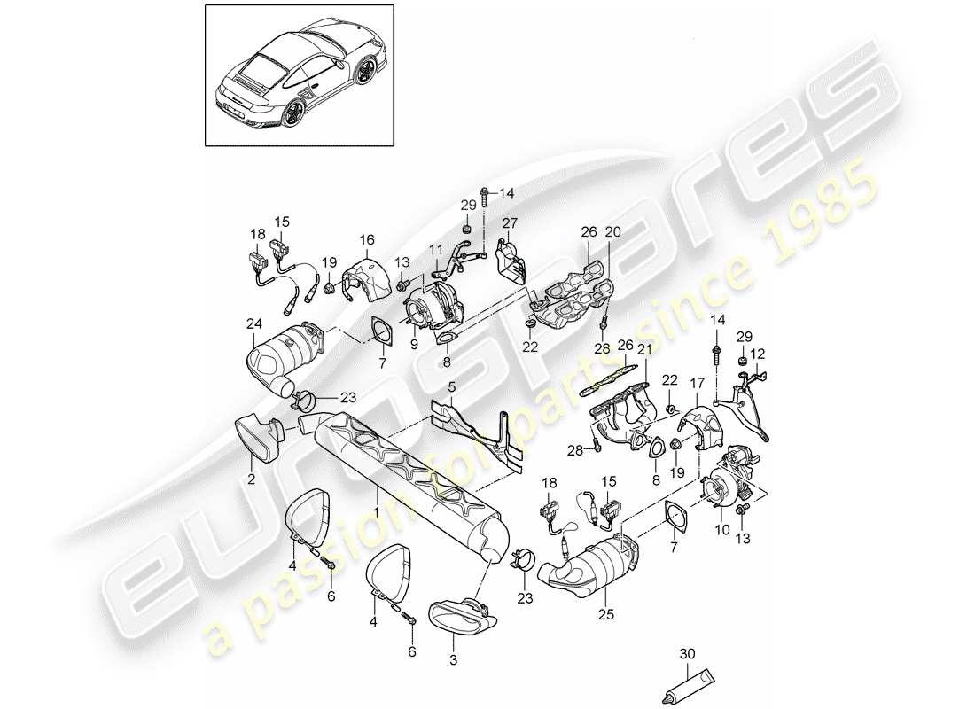 porsche 2013 (997-2 turbo / gt2 rs) exhaust system parts diagram