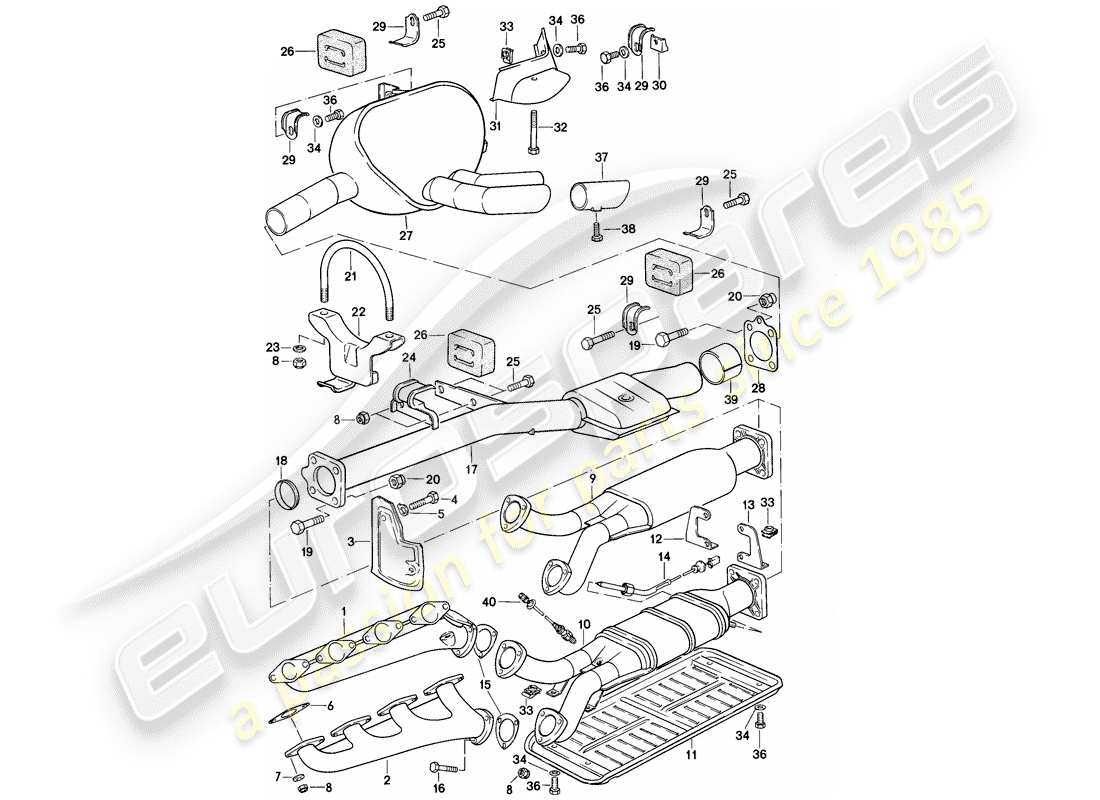 porsche 1981 (928) exhaust system - d - mj 1979>> part diagram