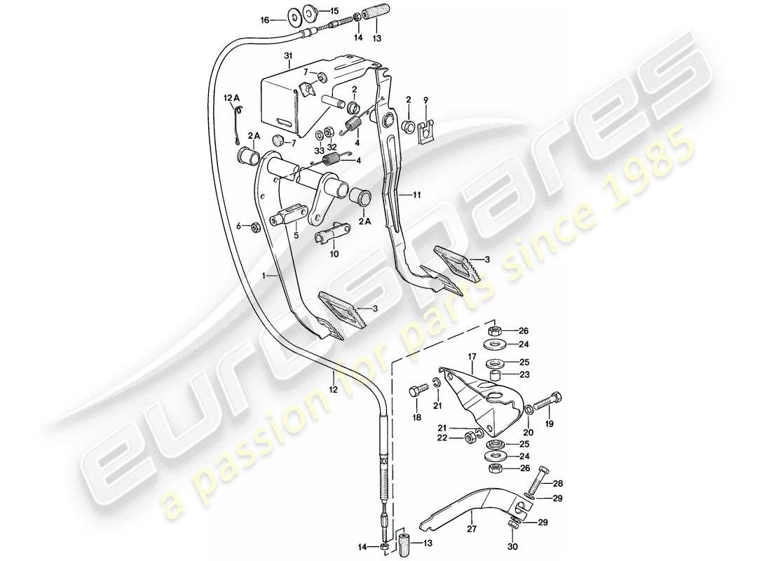 porsche 1976 (924) pedals - brake - clutch parts diagram