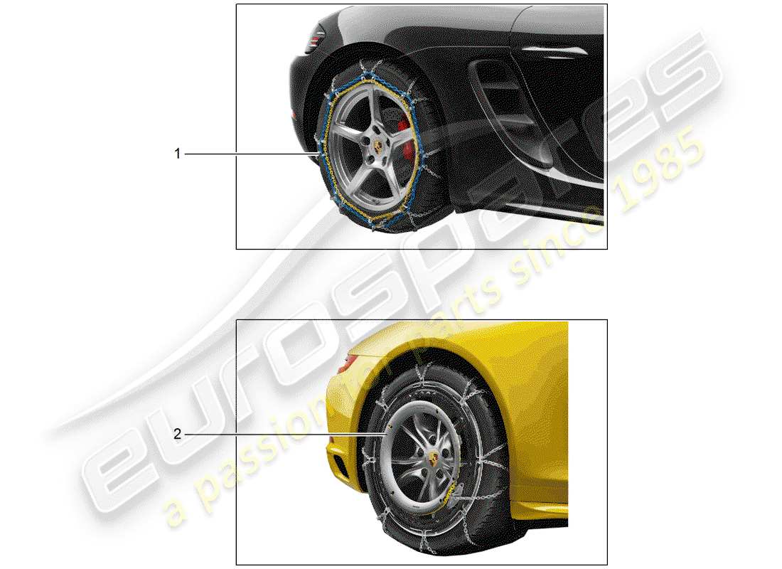 porsche 2017 (tequipment 98x/99x) snow chains parts diagram