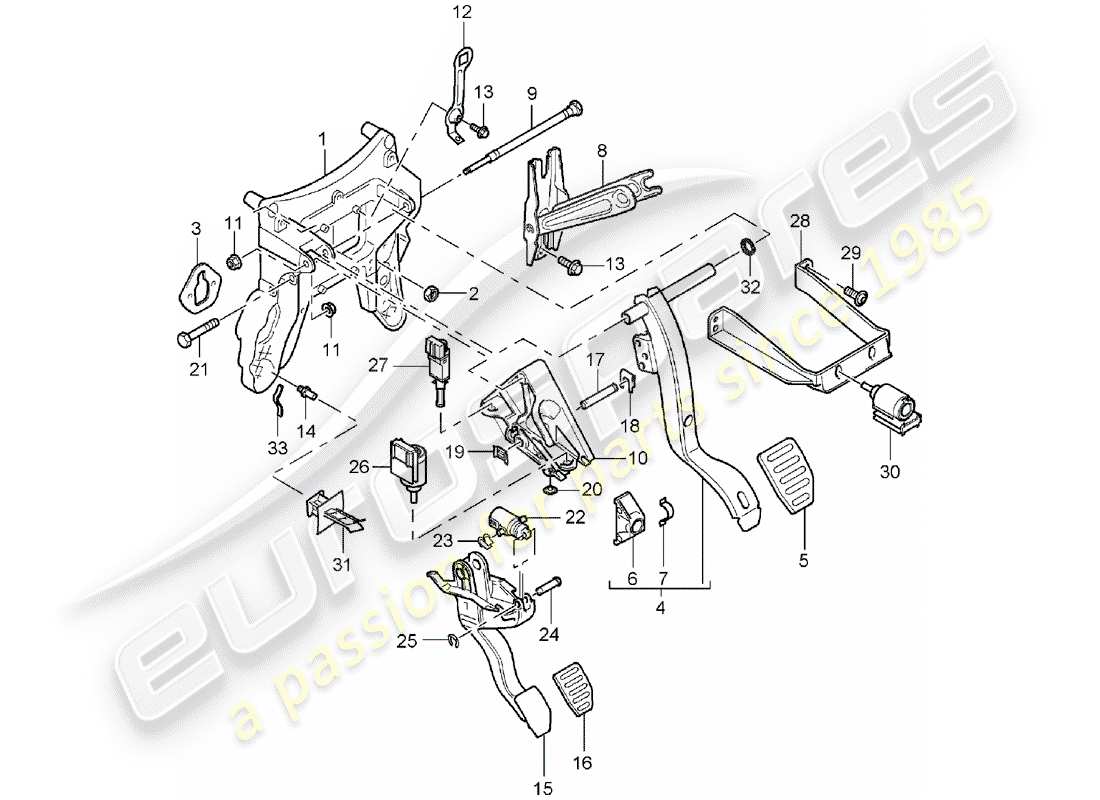 porsche 2003 (cayenne e1 9pa) brake and acc. pedal assembly part diagram