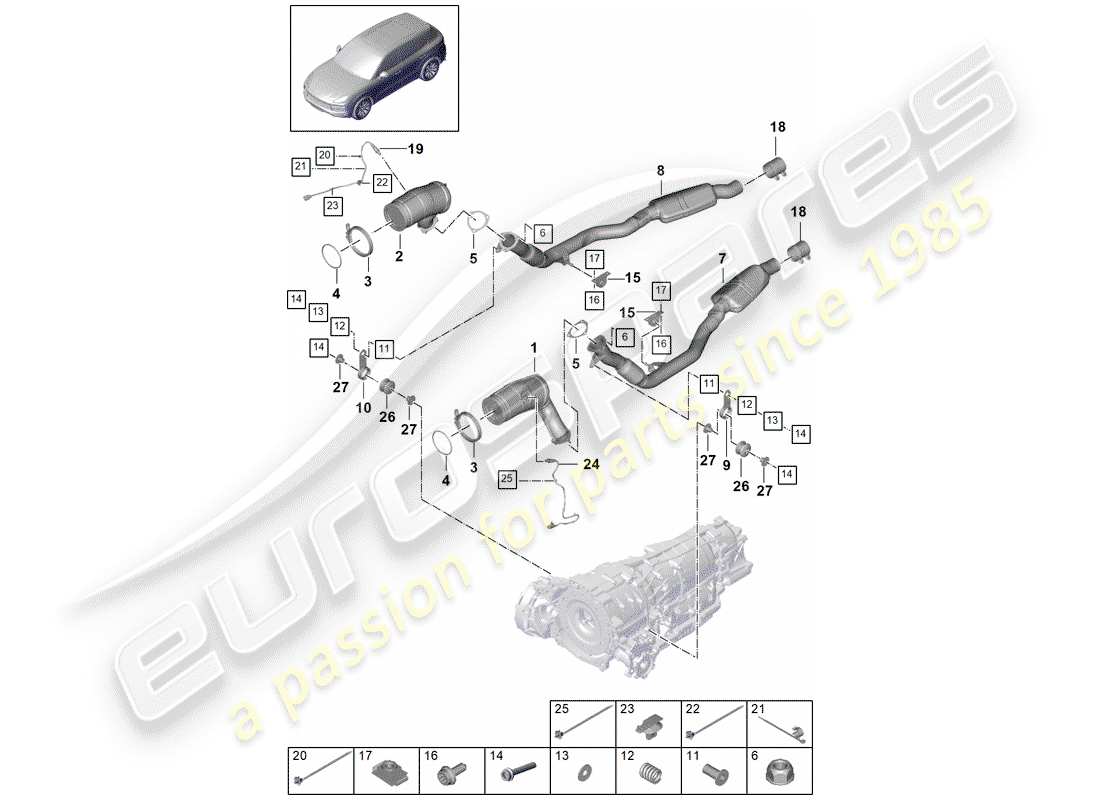 porsche cayenne e3 (2020) exhaust system parts diagram