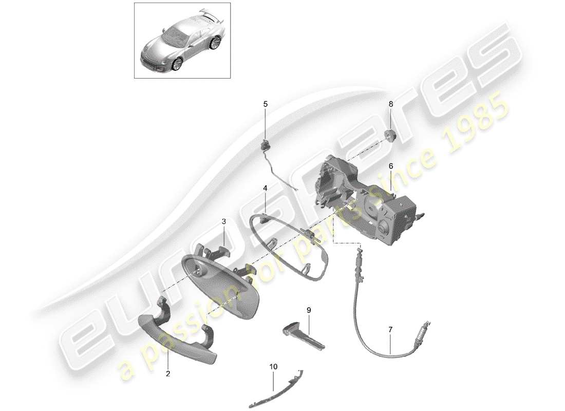 porsche 2019 (991-2 r/gt3/rs) door handle, outer part diagram