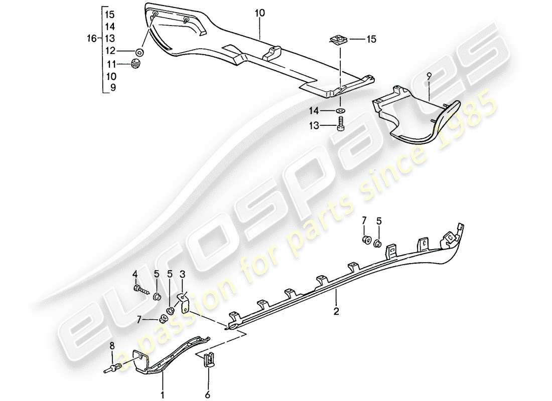 porsche 1990 (944) side member trim - winged rear apron part diagram