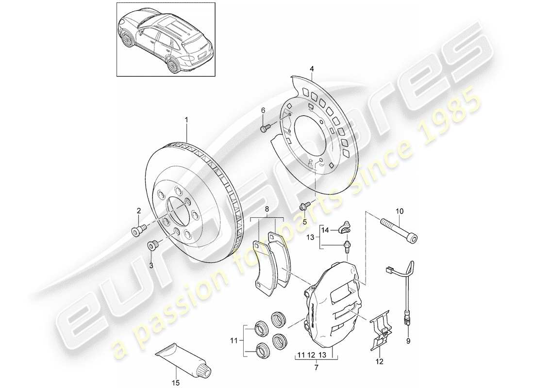 porsche 2013 (cayenne e2 92a) disc brakes parts diagram