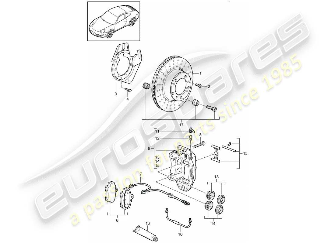 porsche 2012 (997-2) disc brakes parts diagram