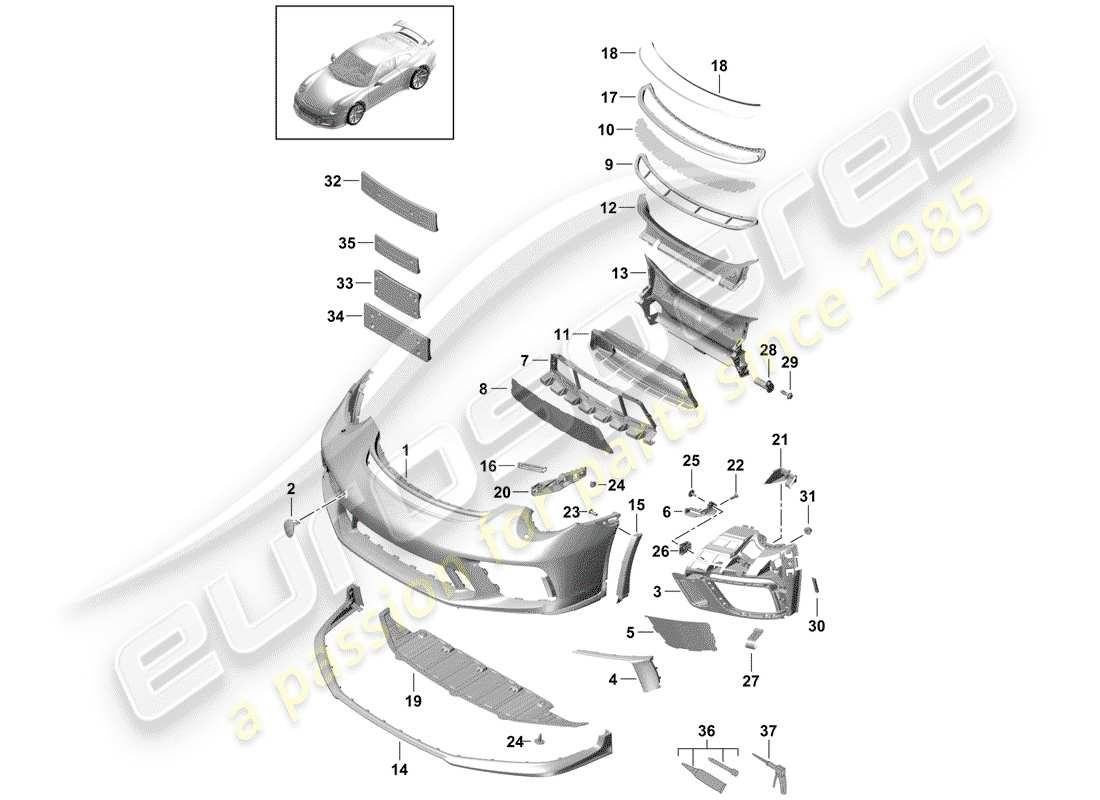 porsche 2019 (991-2 r/gt3/rs) bumper part diagram