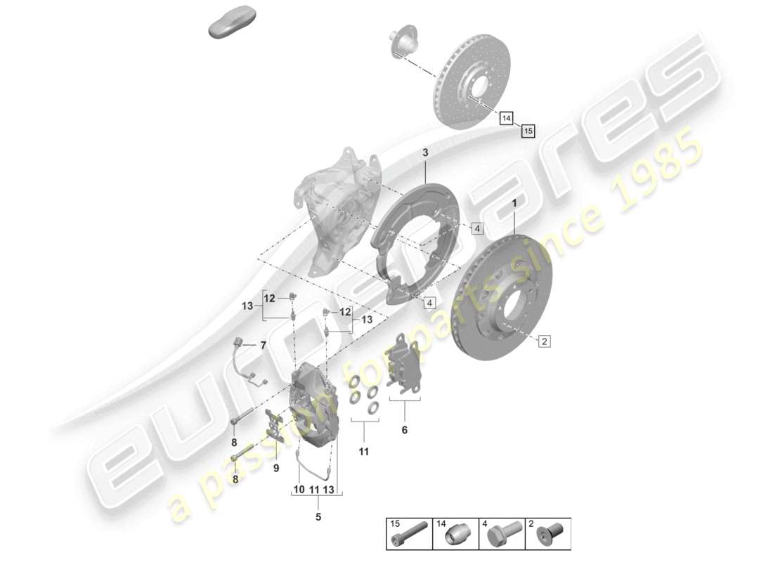 porsche 2019 (992-1) disc brake rear axle red/black parts diagram