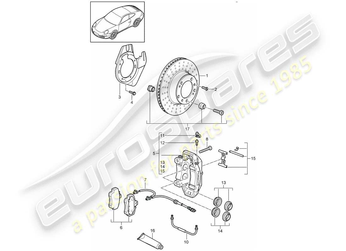 porsche 997 gen. 2 (2010) disc brakes parts diagram